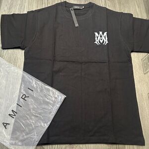 AMIRI Black Short-Sleeve Logo Tee with White Chest Emblem slim fit